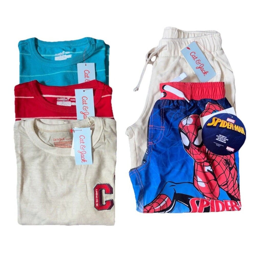 Cat & Jack + Marvel Unisex S 6/7 Clothing Lot NWT Shorts T-Shirts Swim